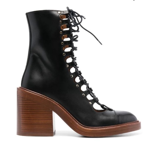 CHLOE LACE-UP MAY LEATHER BOOTIES 8/8.5 - Picture 5 of 11